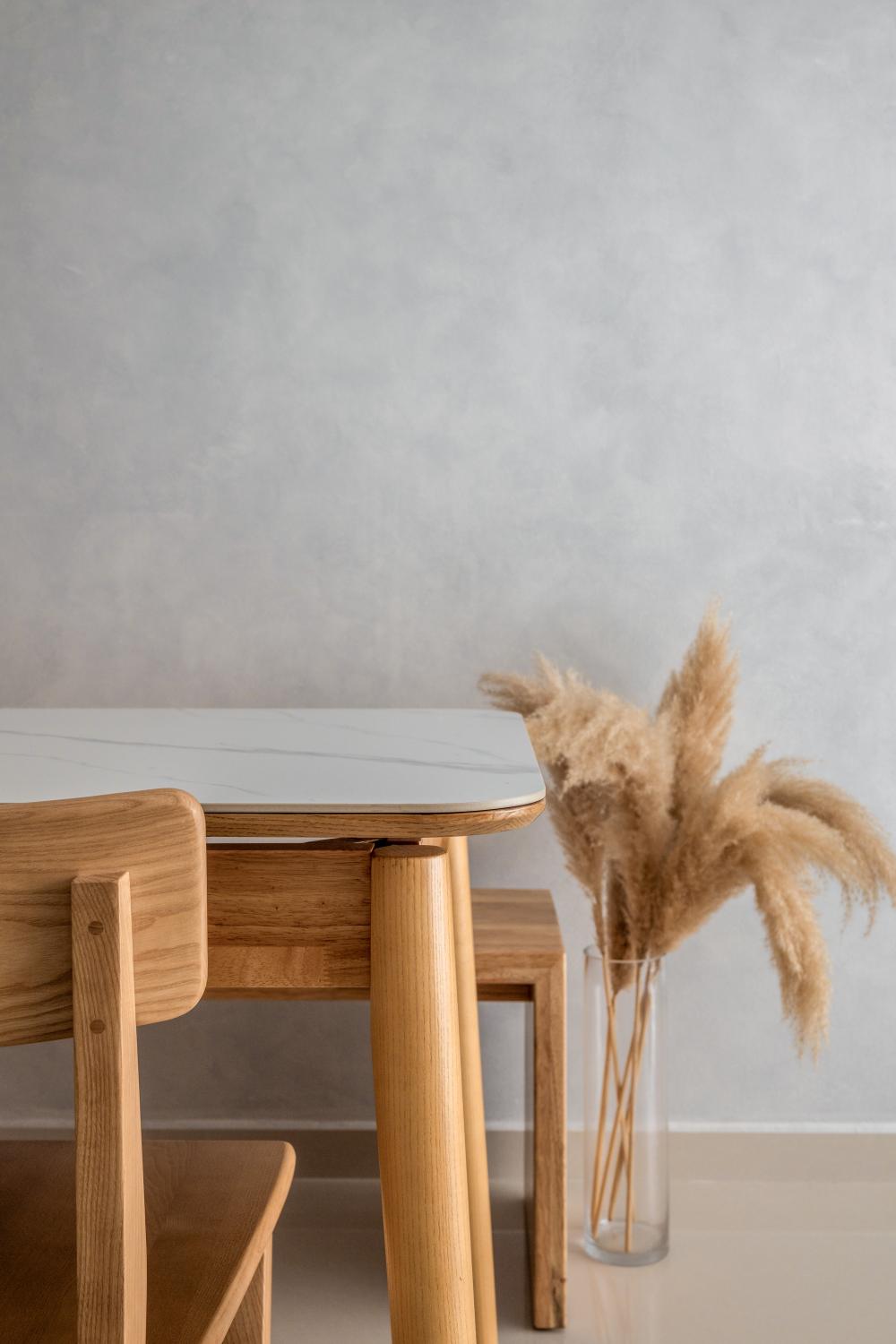 Scandinavian Dining Room with Dining Table and Seating Bench