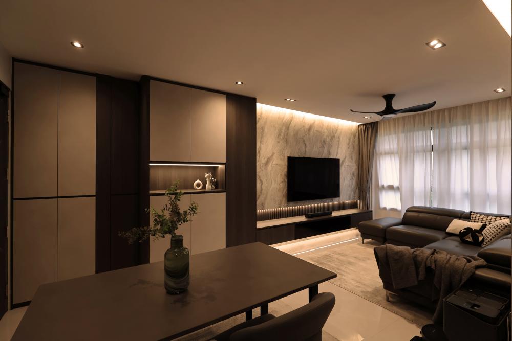 Modern Living Room with TV Console and Feature Wall