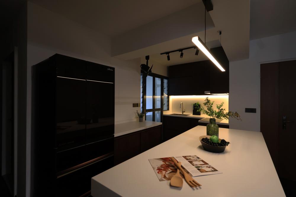 Industrial Kitchen with Kitchen Window and Kitchen Island