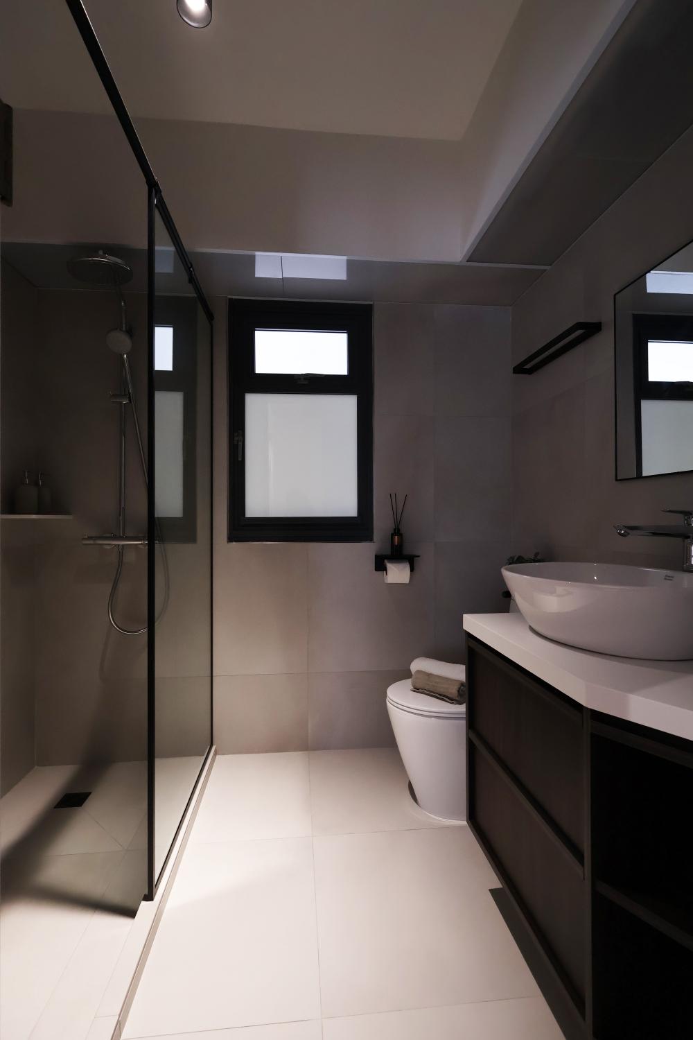 Industrial Bathroom with Mirror and Bathroom Storage