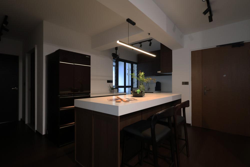 Industrial Kitchen with Kitchen Window and Kitchen Island