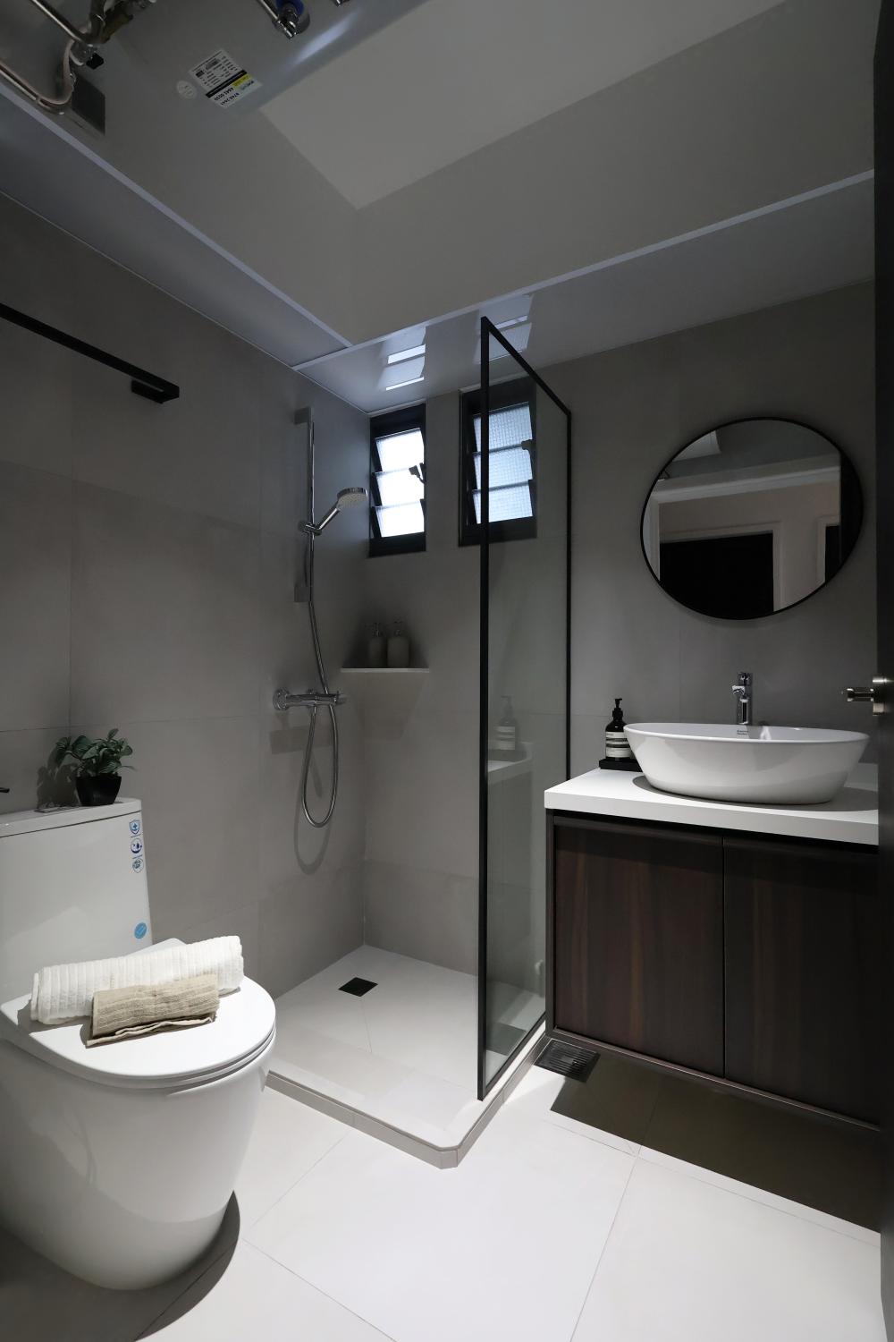 Industrial Bathroom with Mirror and Shower Screen