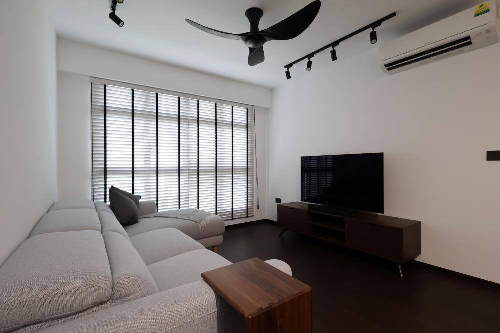Industrial Living Room with Cove Lighting and TV