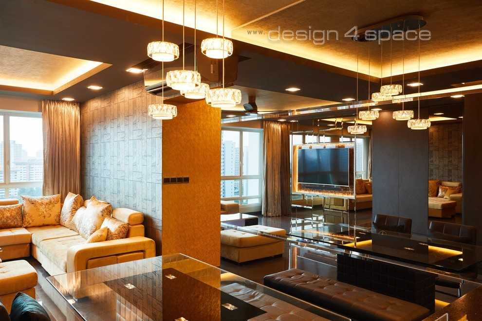 Contemporary Living Room with TV Console and Feature Wall