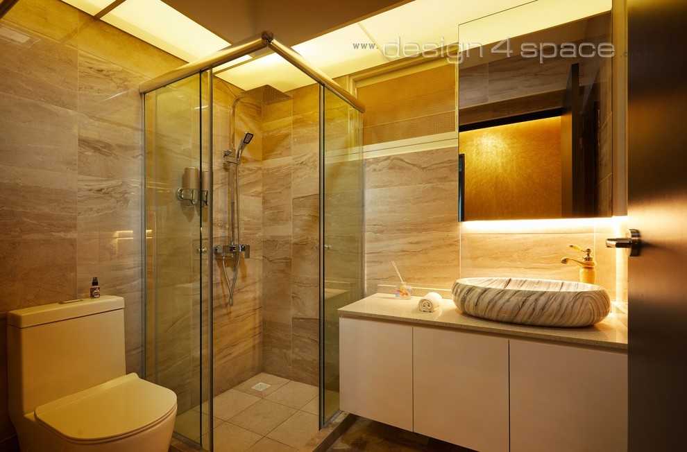 Contemporary Bathroom with Countertop and Homogeneous Tiles