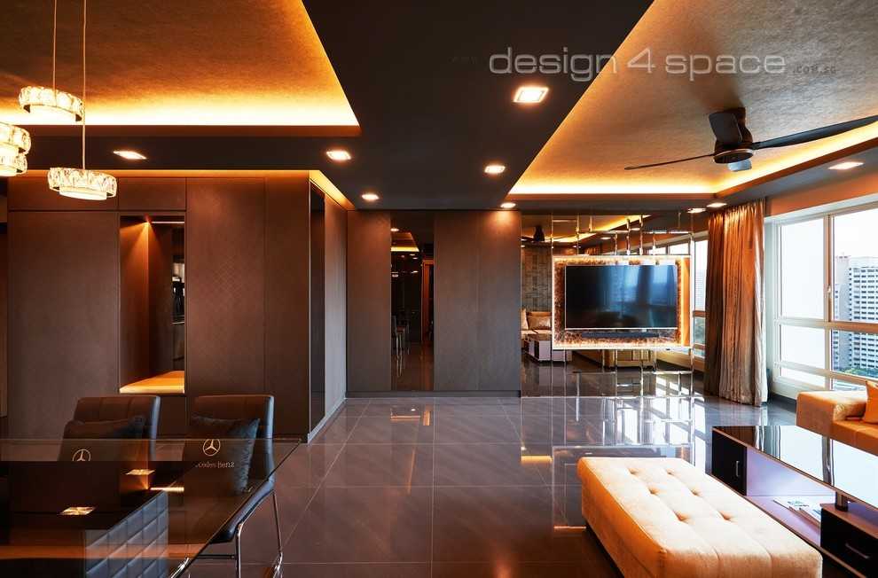 Contemporary Living Room with TV Console and Feature Wall