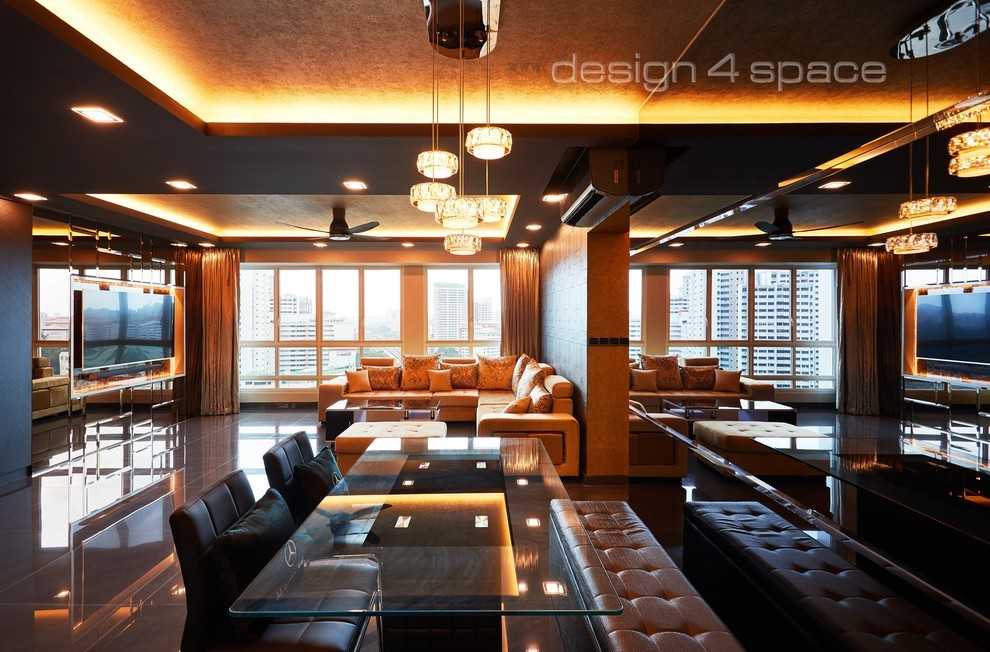 Contemporary Dining Room with Cove Lighting and Dining Table