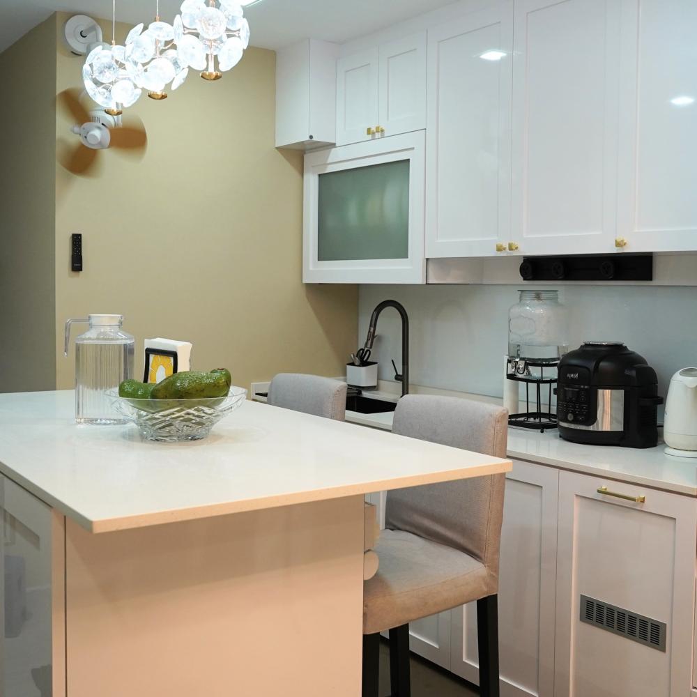 Vintage Pantry with Drop Light and Kitchen Island