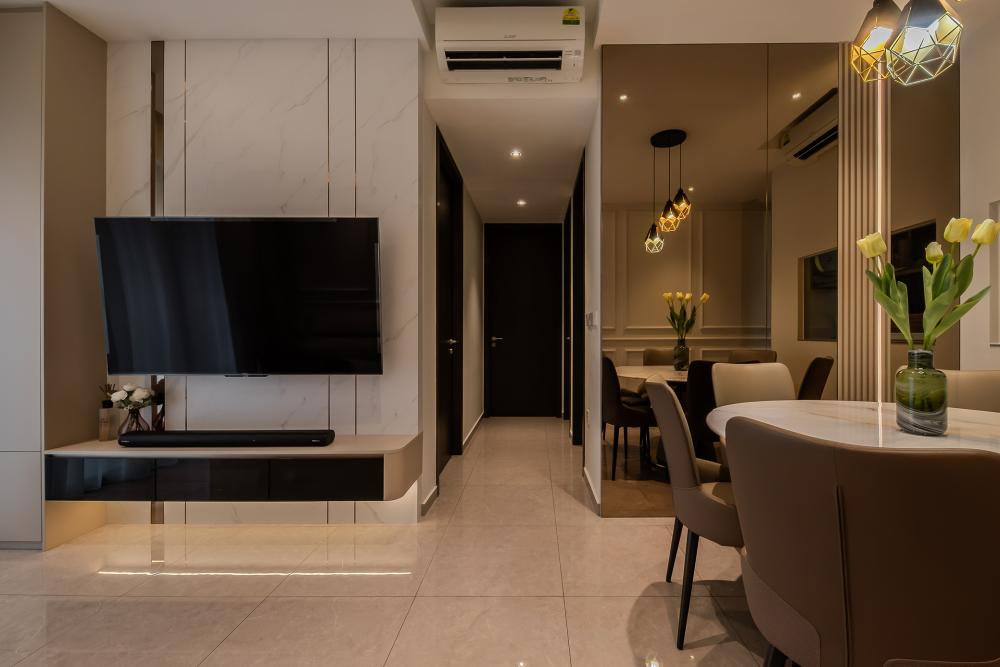 Contemporary Living Room with TV Console and Sofa