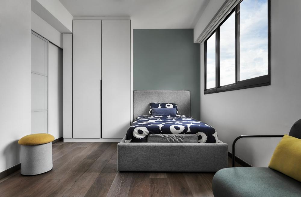Contemporary Bedroom with Wood Flooring and Wardrobe