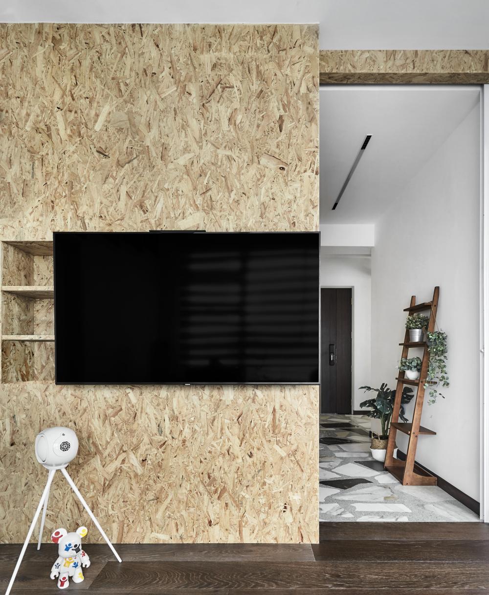 Contemporary Living Room with Homogeneous Tiles and Wood Flooring