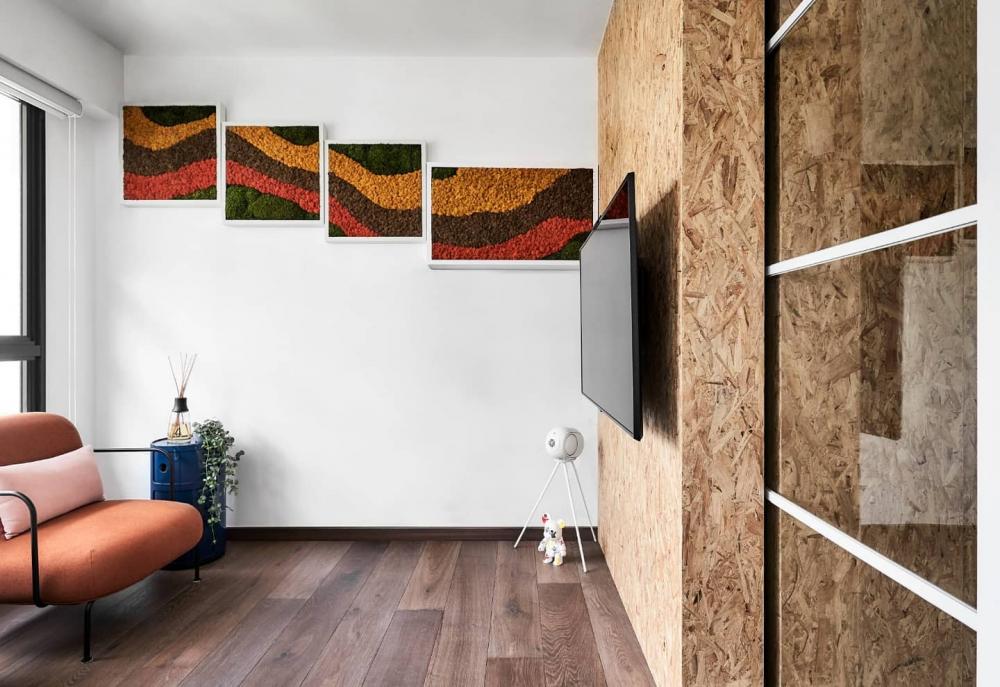 Contemporary Living Room with Wood Flooring and TV Console