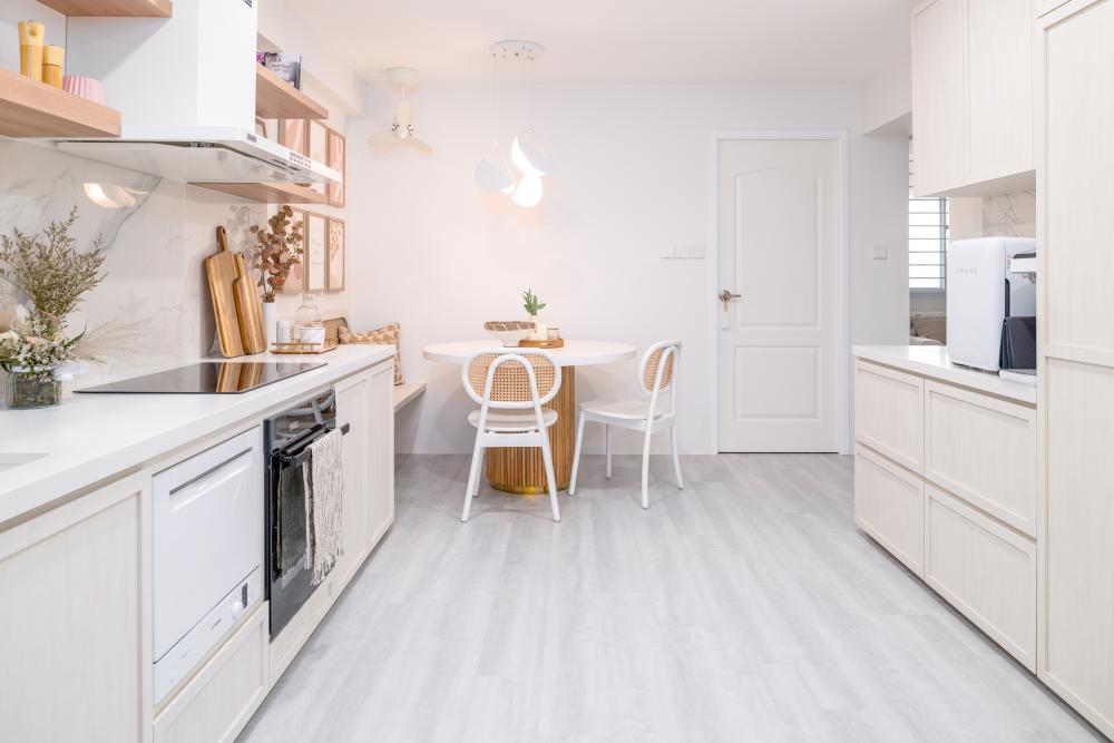 Country Kitchen with Countertop and Vinyl Flooring