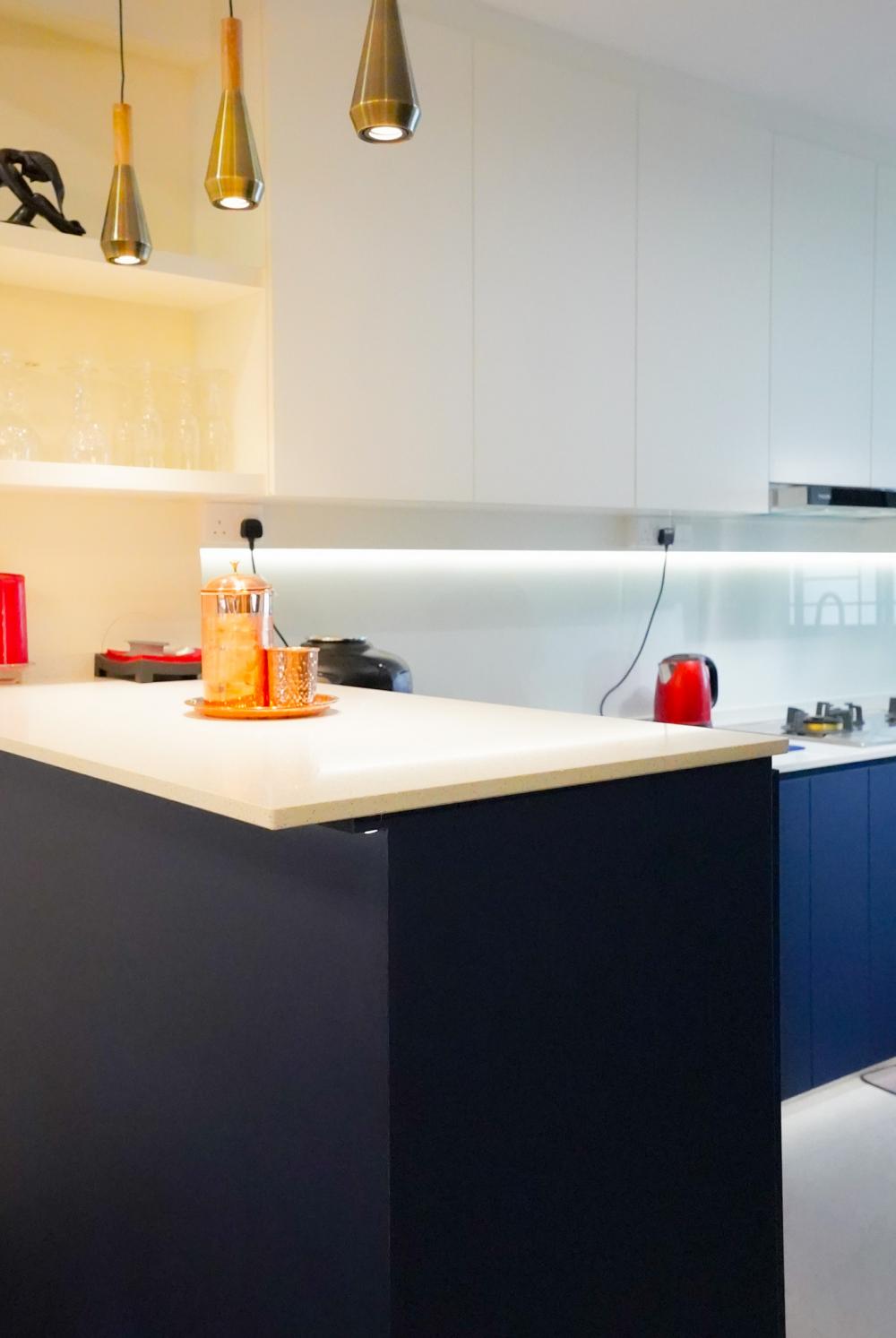 Modern Dining Room with Drop Light and Stools