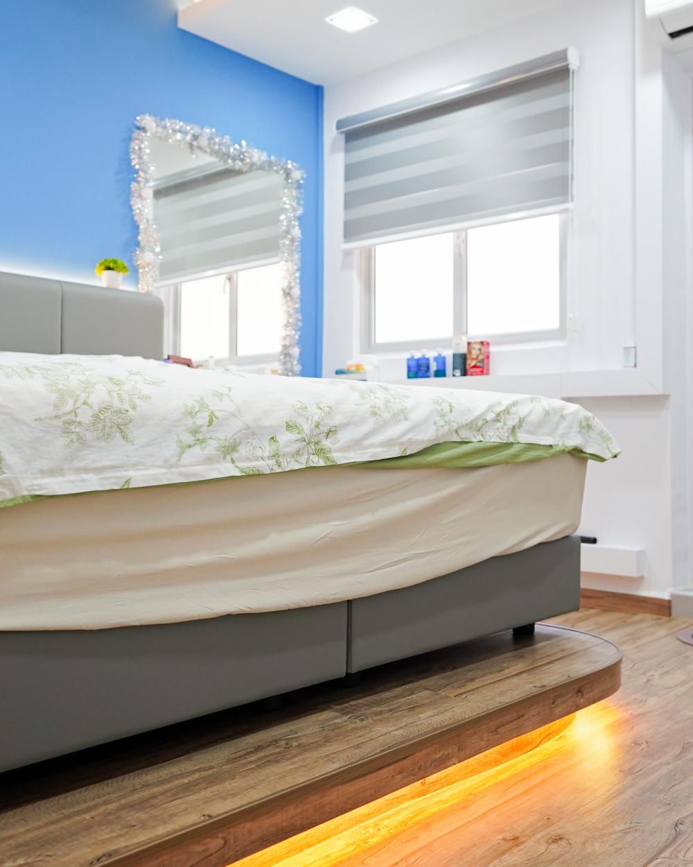 Modern Bedroom with Platform Bed and Vinyl Flooring