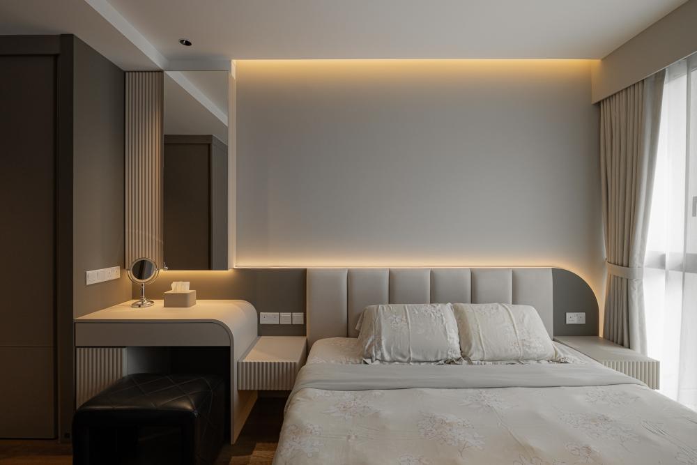 Modern Bedroom with Platform Bed and Cove Lighting