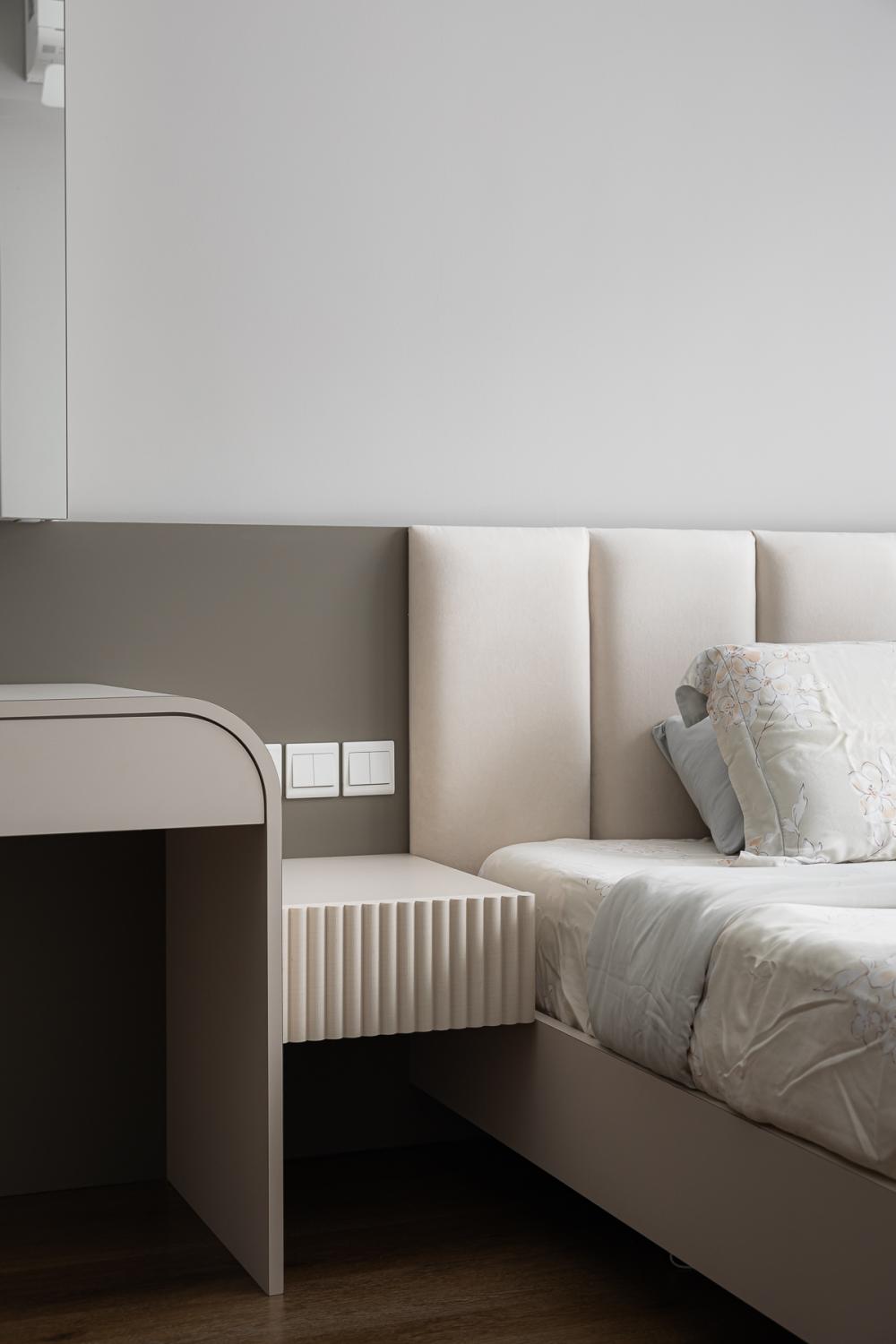 Modern Bedroom with Mirror and Bedside Table