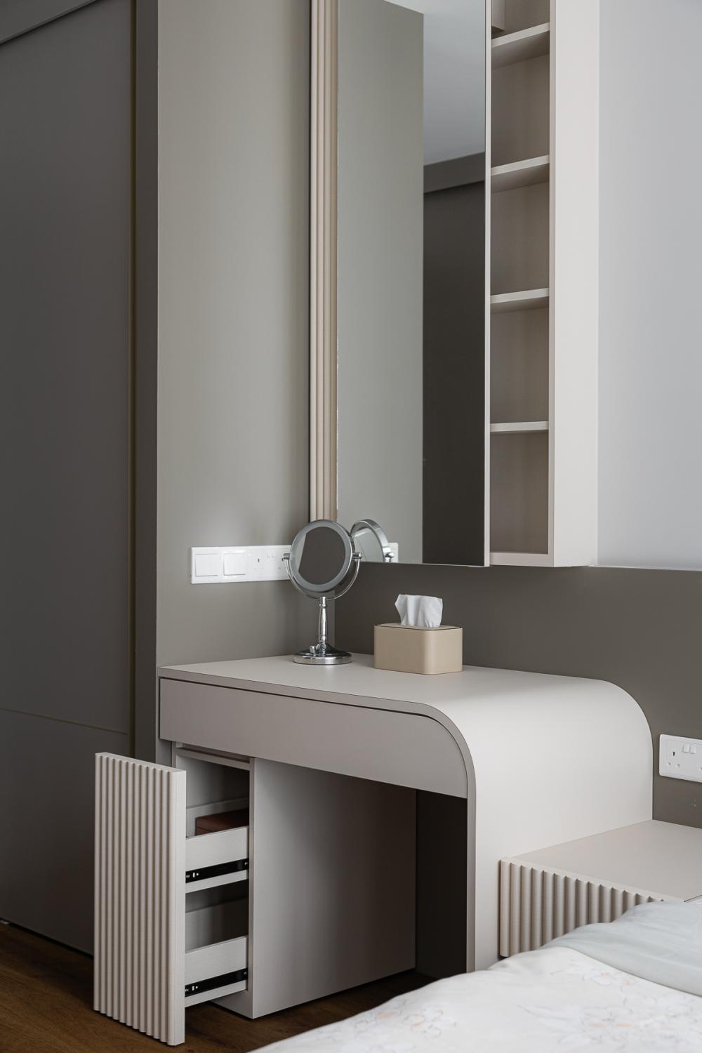 Modern Bedroom with Platform Bed and Mirror