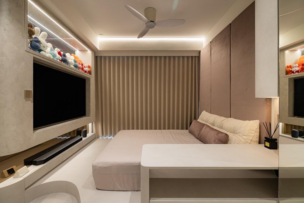 Modern Bedroom with Mirror and Bedside Table