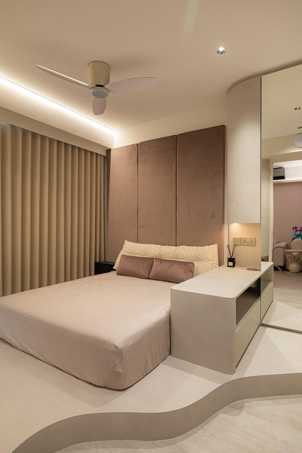 Modern Bedroom with Platform Bed and Mirror