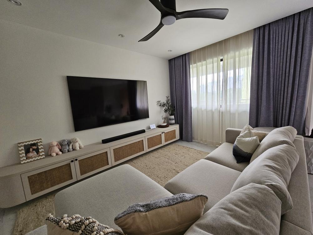 Scandinavian Living Room with TV Console and Rattan Furniture