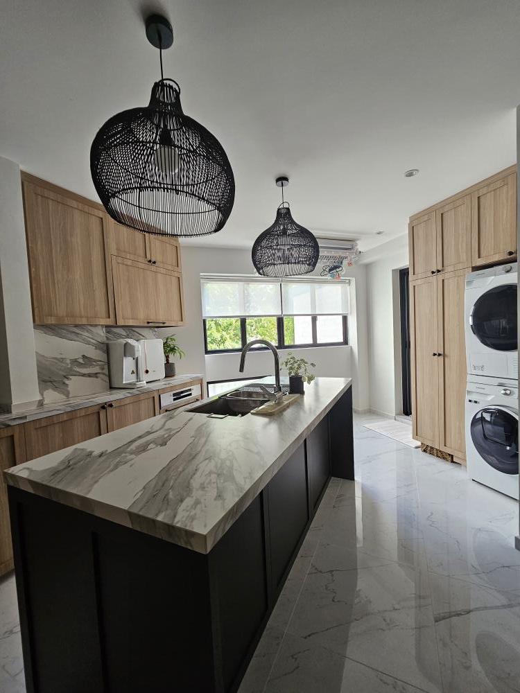 Scandinavian Kitchen with Countertop and Kitchen Island