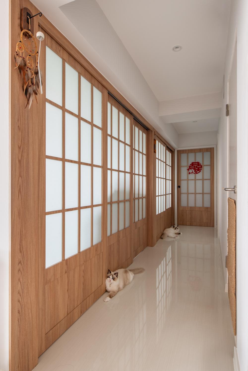 Minimalist Foyer with Doors and Wood Doors