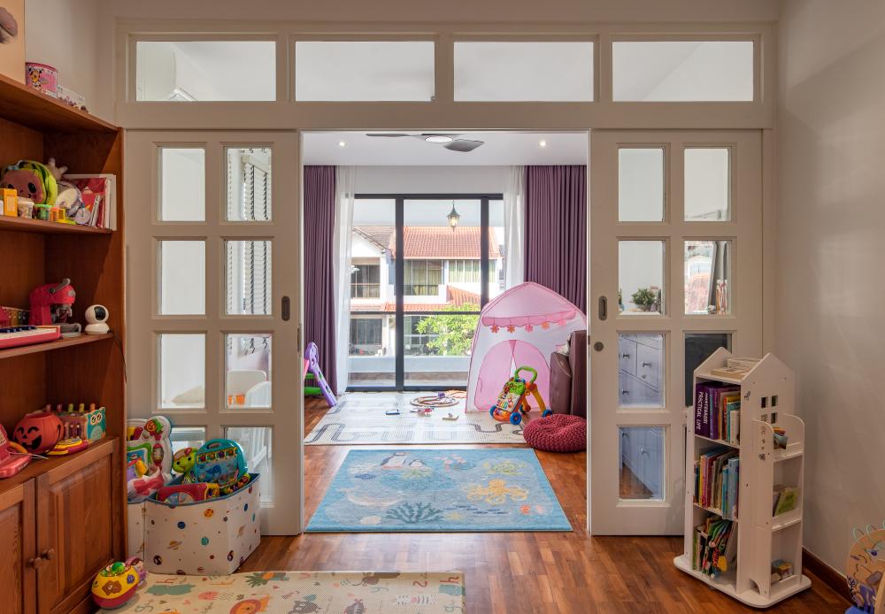 Asian Kids Room with Bookshelf and Children's Storage