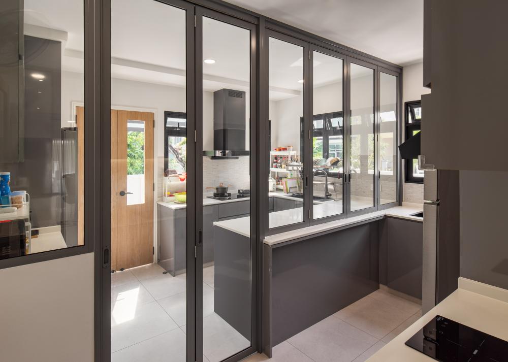Asian Kitchen with Countertop and Homogeneous Tiles