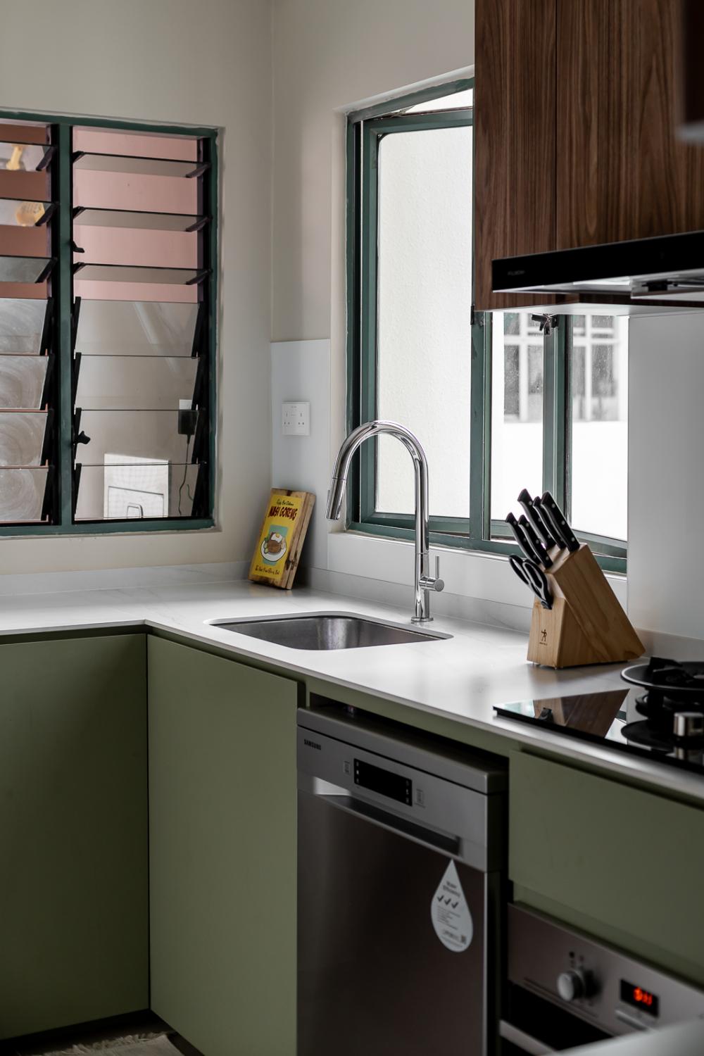 Vintage Kitchen with Countertop and Kitchen Backsplash