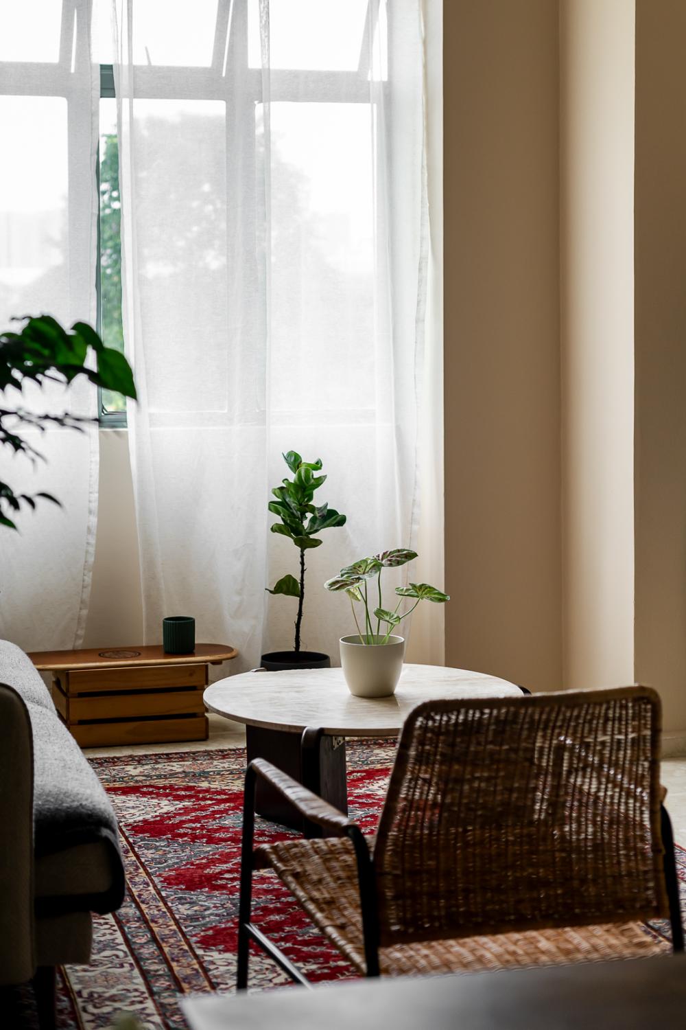 Vintage Living Room with TV Console and Carpet
