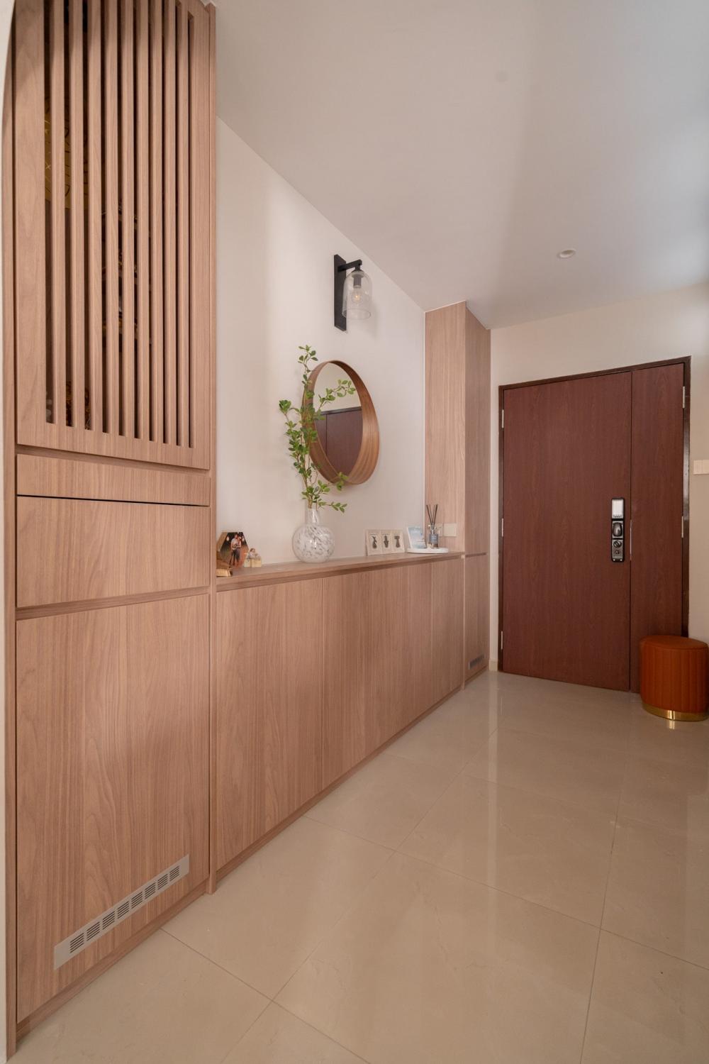 Contemporary Entryway with Seating Bench and Shoe Rack