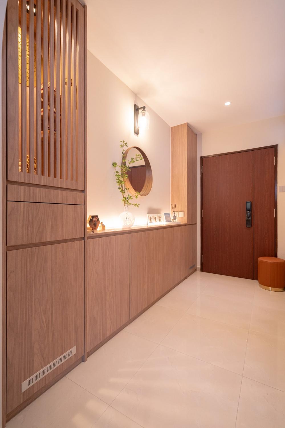 Contemporary Entryway with Seating Bench and Shoe Rack