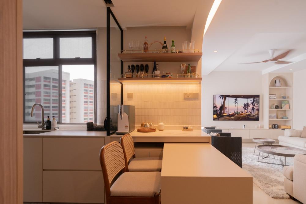 Contemporary Pantry with Kitchen Island and Console Table