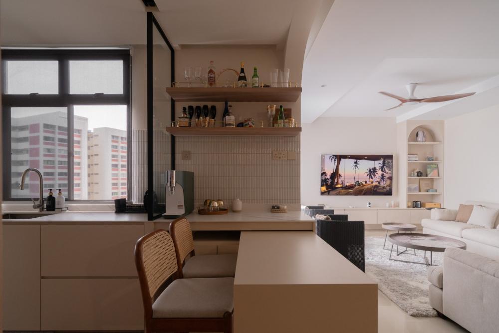 Contemporary Pantry with Kitchen Island and Tableware