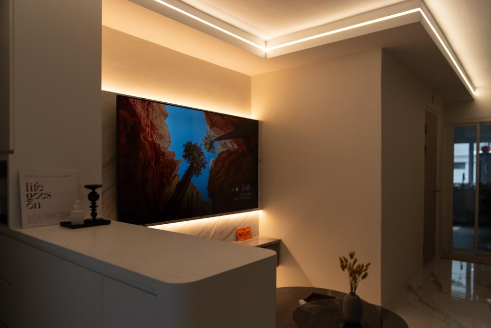 Modern Living Room with Marble Floor and TV Console