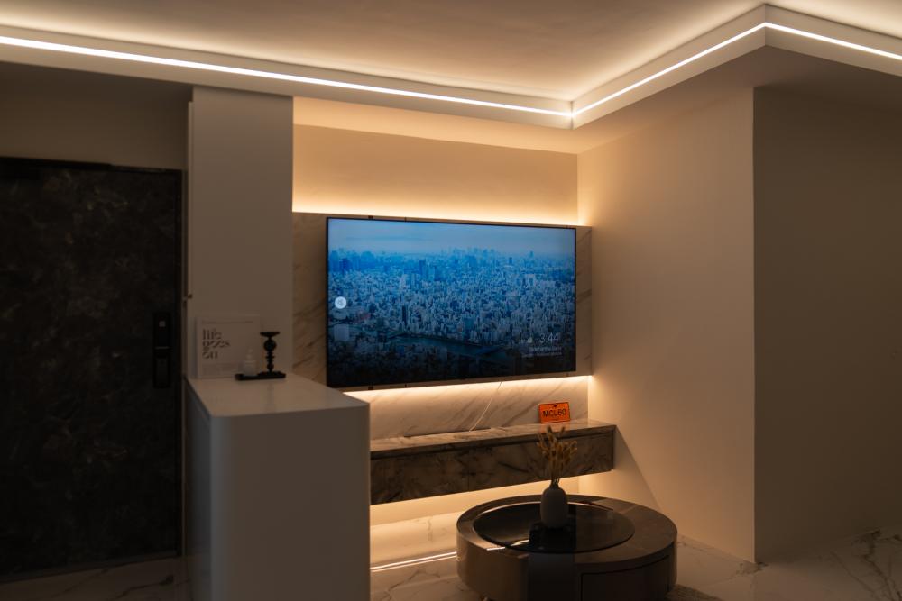 Modern Living Room with TV Console and Feature Wall