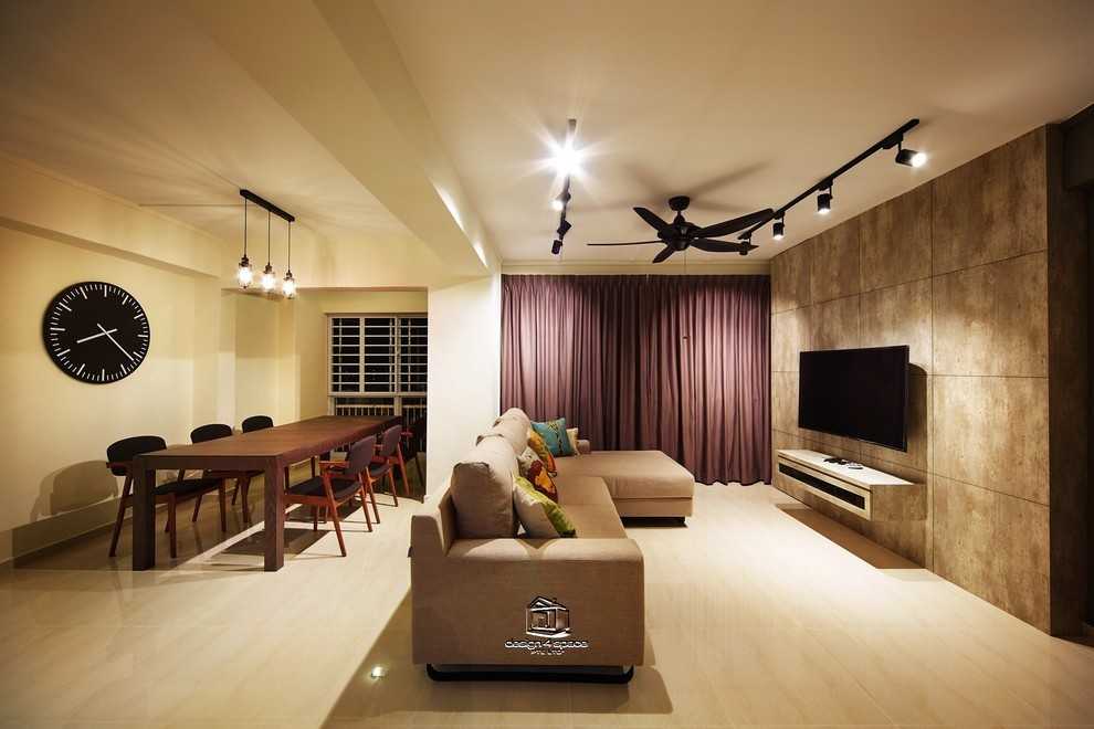 Contemporary Living Room with Vinyl Flooring and TV Console