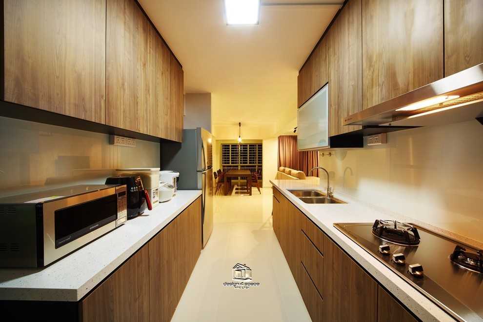 Contemporary Kitchen with Countertop and Homogeneous Tiles