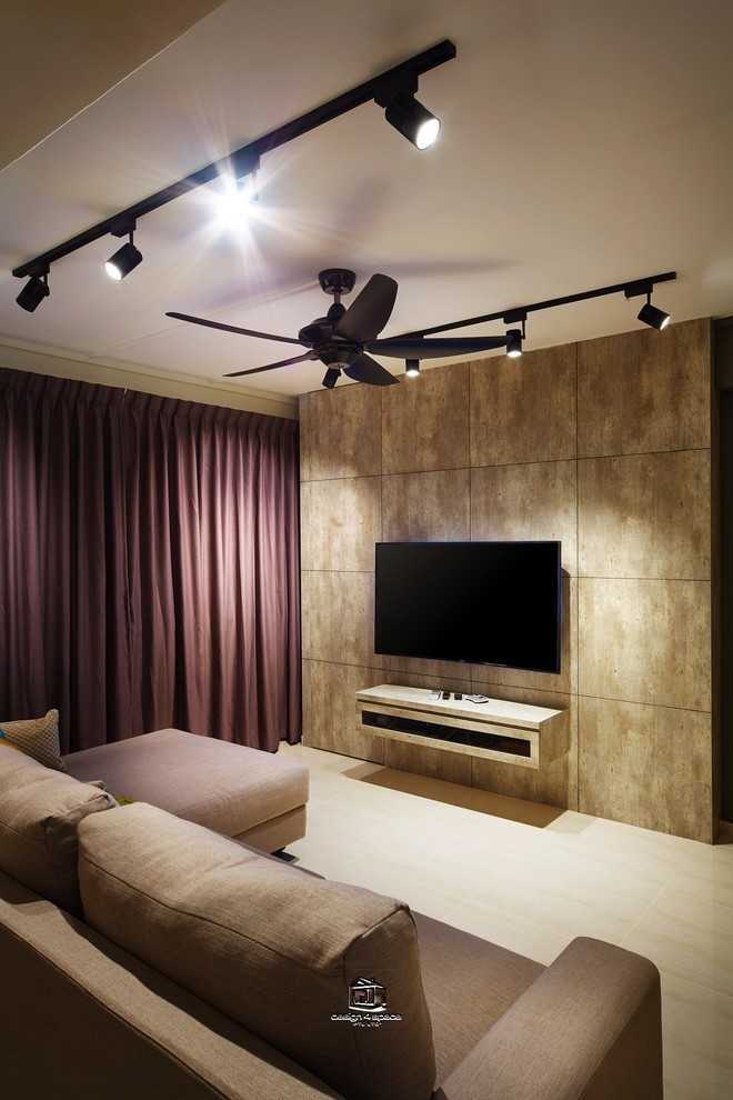 Contemporary Living Room with Vinyl Flooring and Feature Wall