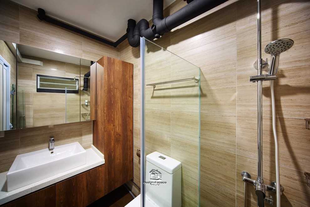 Contemporary Bathroom with Homogeneous Tiles and Mirror