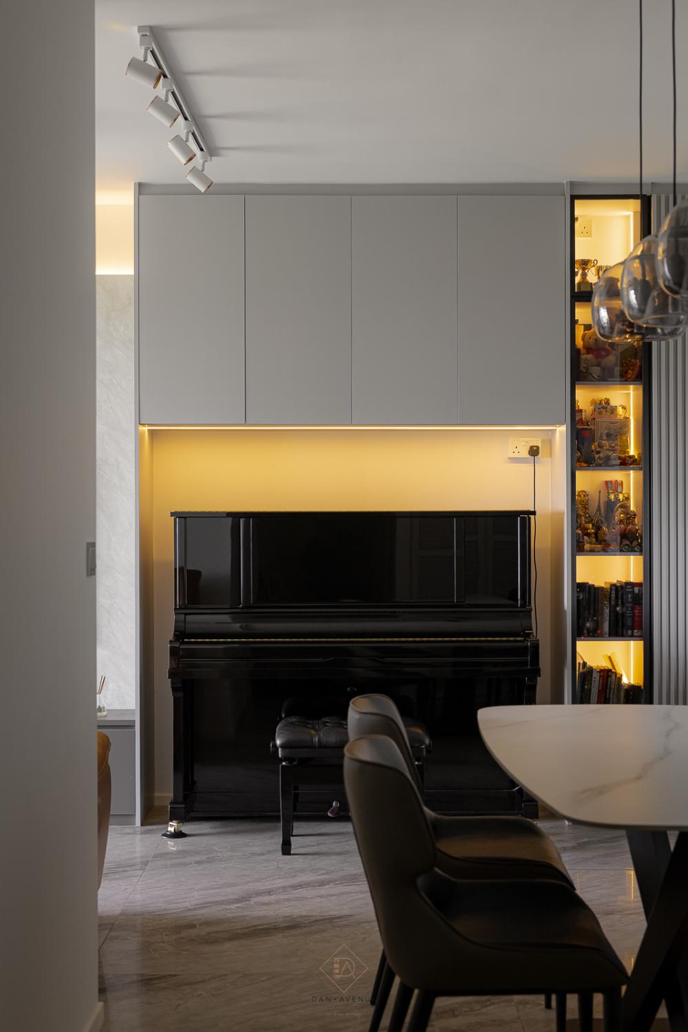 Modern Living Room with Homogeneous Tiles and Dining Table