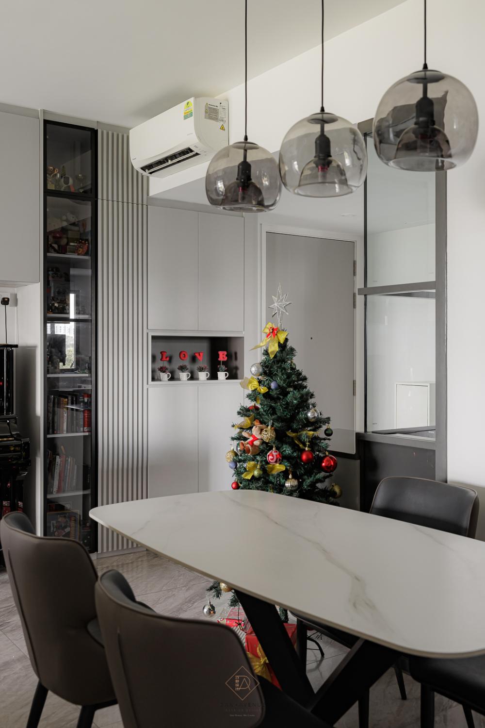 Modern Living Room with Bookshelf and Homogeneous Tiles