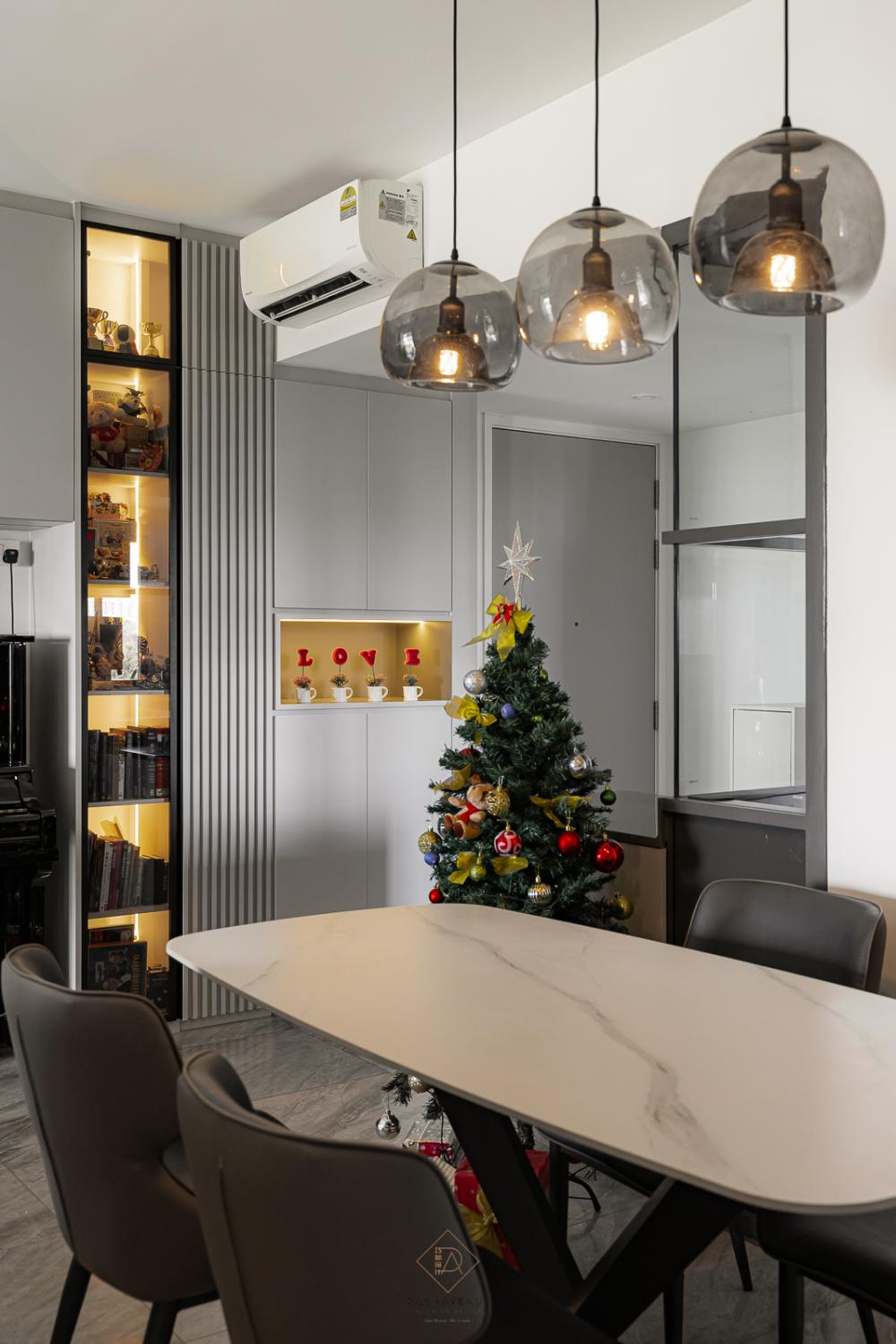 Modern Living Room with Bookshelf and Homogeneous Tiles
