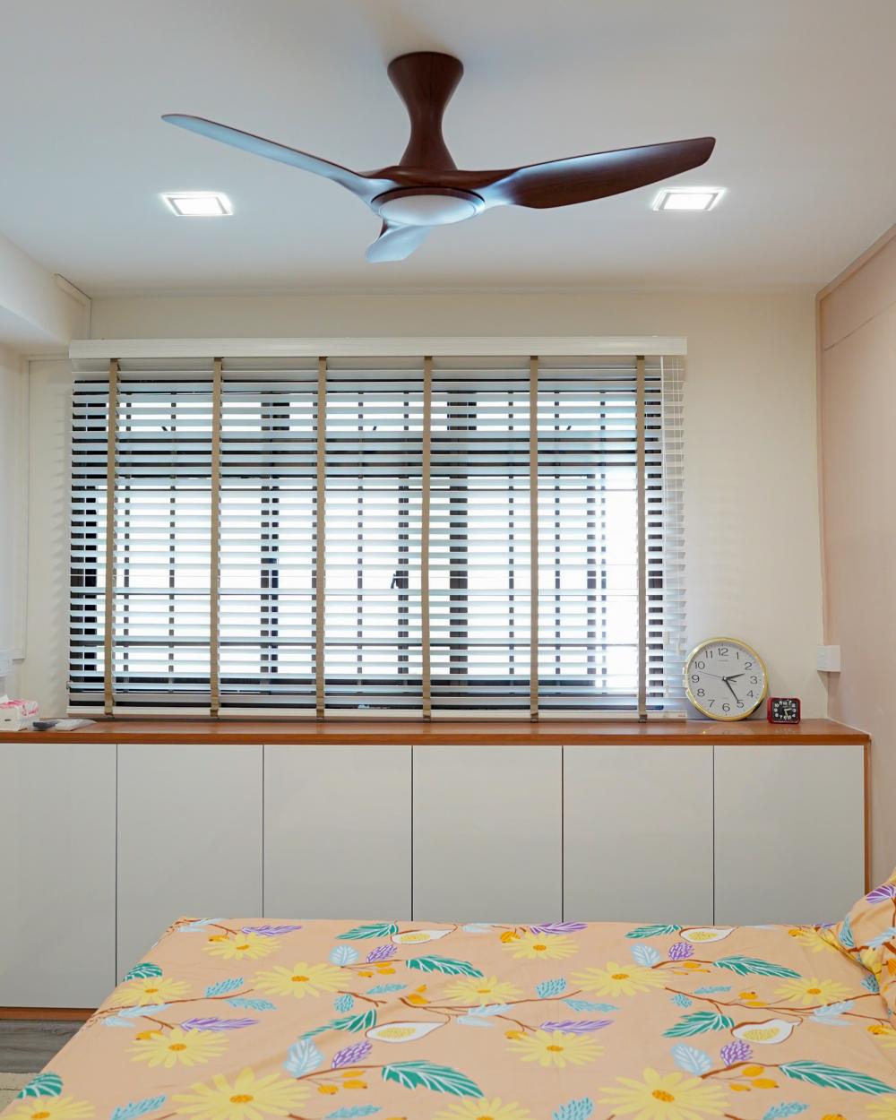 Scandinavian Bedroom with Vinyl Flooring and Cove Lighting