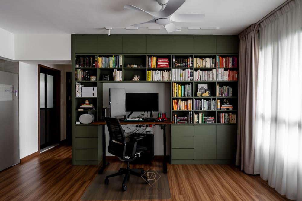 Transitional Study with Bookshelf and Vinyl Flooring