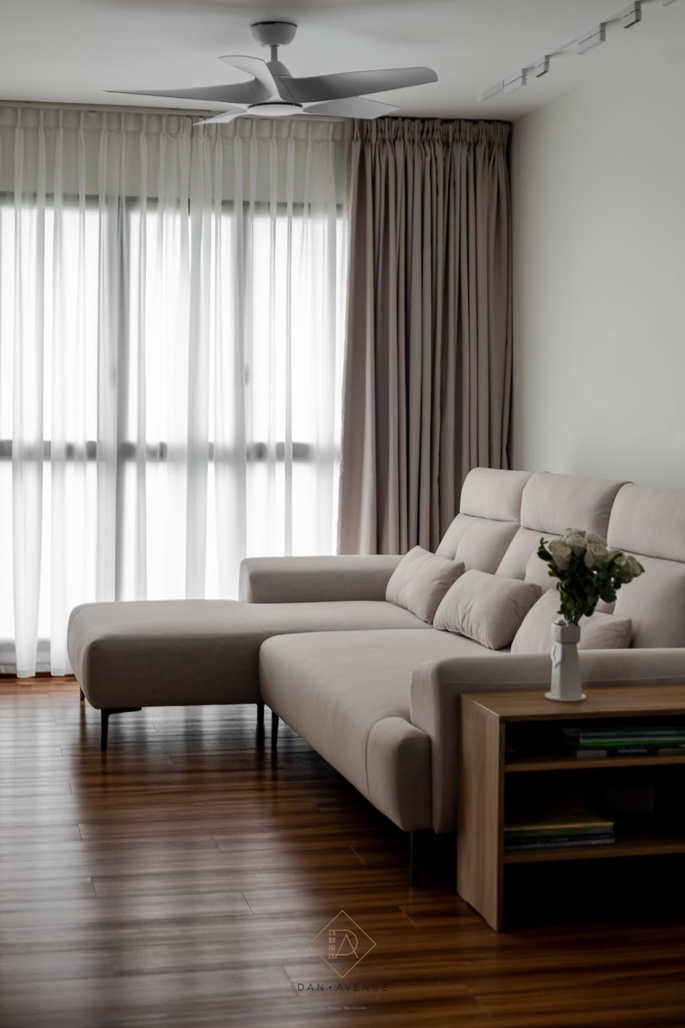 Transitional Living Room with Vinyl Flooring and Ceiling Fan