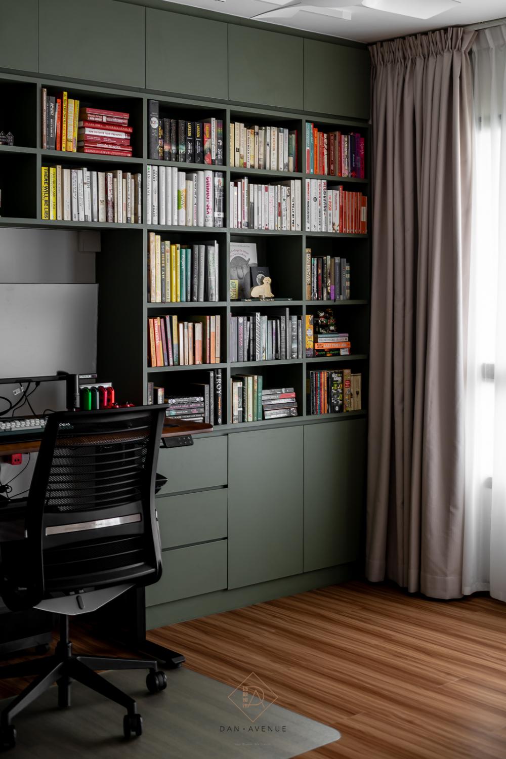 Transitional Study with Bookshelf and Storage Cabinets