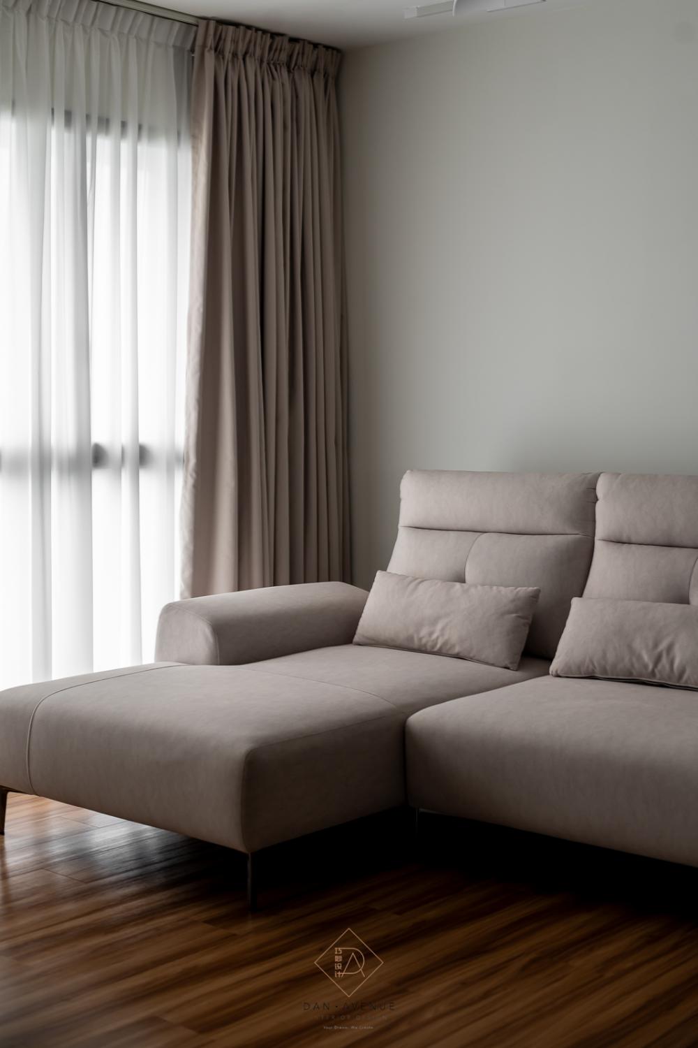 Transitional Living Room with Vinyl Flooring and Curtain