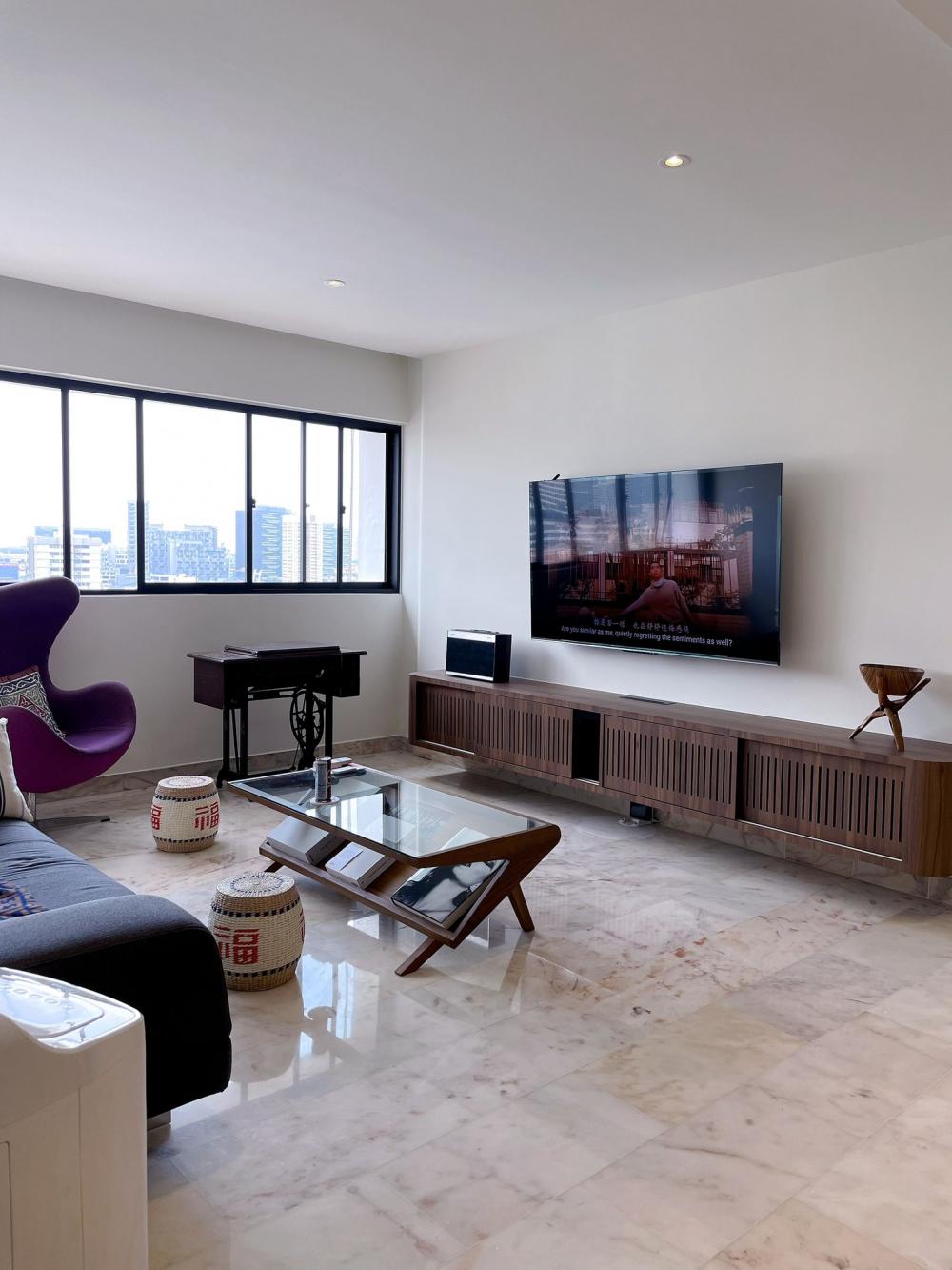 Modern Living Room with Marble Floor and TV Console